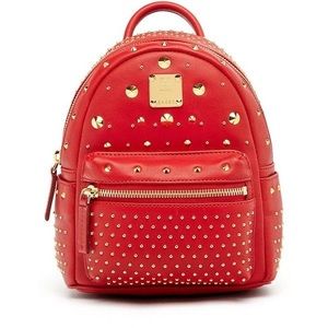 MCM Visetos Leather Backpack Mini Gold studs